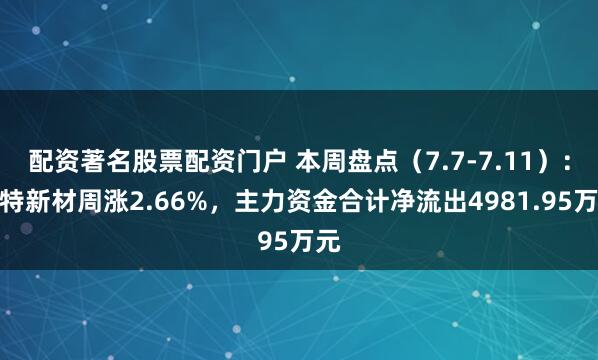配资著名股票配资门户 本周盘点（7.7-7.11）：志特新材周涨2.66%，主力资金合计净流出4981.95万元